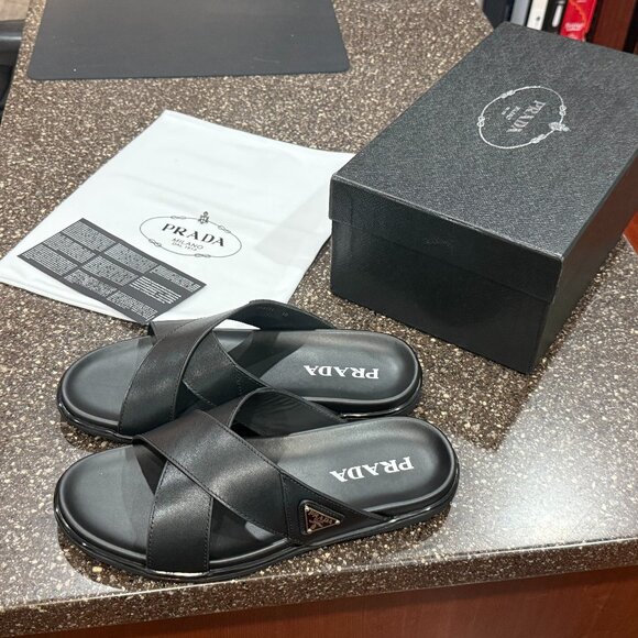 Prada Mens Crisscross Slides - Picture 1 of 5